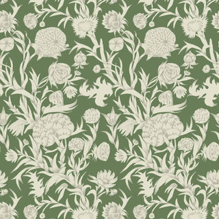 Mitchell Black Patterned Garden Blooming Thicket Botanical Wallpaper in shade Emerald at Say Decor