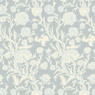 Mitchell Black Patterned Garden Blooming Thicket Botanical Wallpaper in shade Glacial Blue at Say Decor