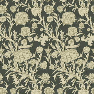 Mitchell Black Patterned Garden Blooming Thicket Botanical Wallpaper in shade Goldenrod at Say Decor