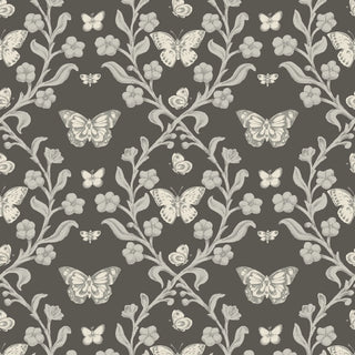 Mitchell Black Butterfly Garden Botanical Wallpaper in shade Ashwood at Say Decor