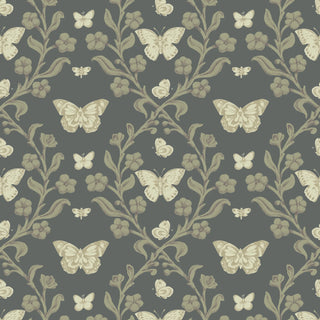 Mitchell Black Butterfly Garden Botanical Wallpaper in shade Dark Forest at Say Decor
