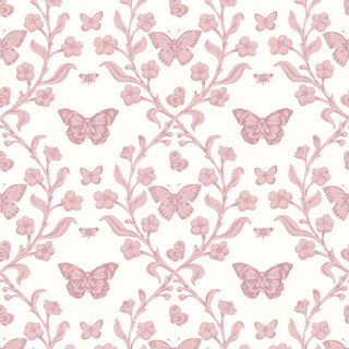 Mitchell Black Butterfly Garden Botanical Wallpaper in shade Blush at Say Decor