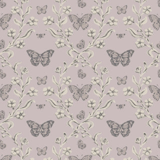 Mitchell Black Butterfly Garden Botanical Wallpaper in shade Dusty Lilac at Say Decor