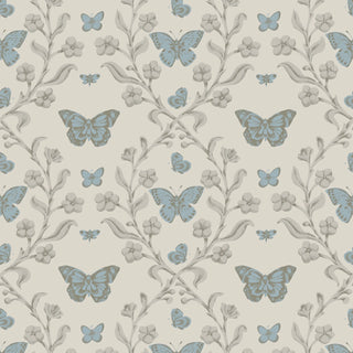 Mitchell Black Butterfly Garden Botanical Wallpaper in shade Linen Stone at Say Decor