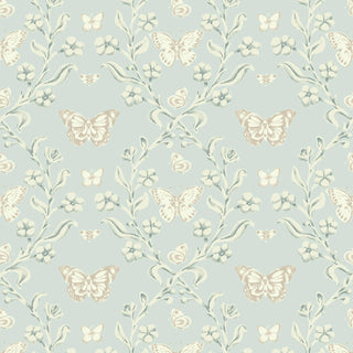 Mitchell Black Butterfly Garden Botanical Wallpaper in shade Silvered Blue at Say Decor