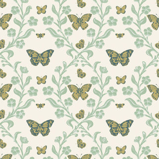 Mitchell Black Butterfly Garden Botanical Wallpaper in shade Summer Greens at Say Decor