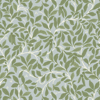 Mitchell Black Patterned Garden Leaf and Pod Wallpaper in shade Hazy Blue at Say Decor