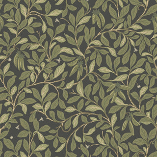 Mitchell Black Patterned Garden Leaf and Pod Wallpaper in shade Midnight at Say Decor