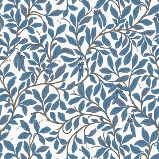 Mitchell Black Patterned Garden Leaf and Pod Wallpaper in shade Navy White at Say Decor