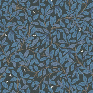 Mitchell Black Patterned Garden Leaf and Pod Wallpaper in shade Nocturne at Say Decor