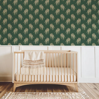 Mitchell Black Prowling Cheetah Wallpaper nursery in shade Juniper at Say Decor