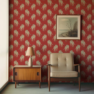 Mitchell Black Prowling Cheetah Wallpaper entryway in shade Scarlet at Say Decor