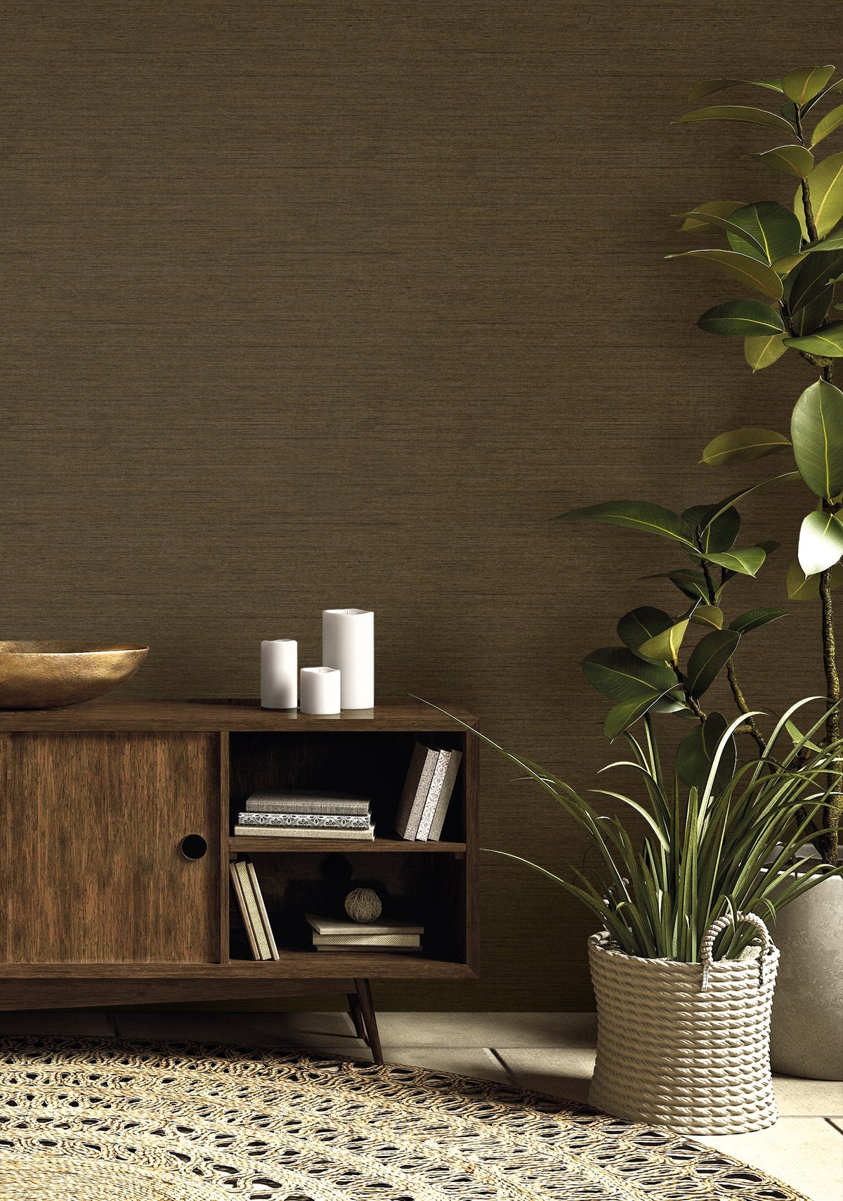 RA40901 faux weave textured vinyl wallpaper living room from the Raffia collection by Seabrook Designs