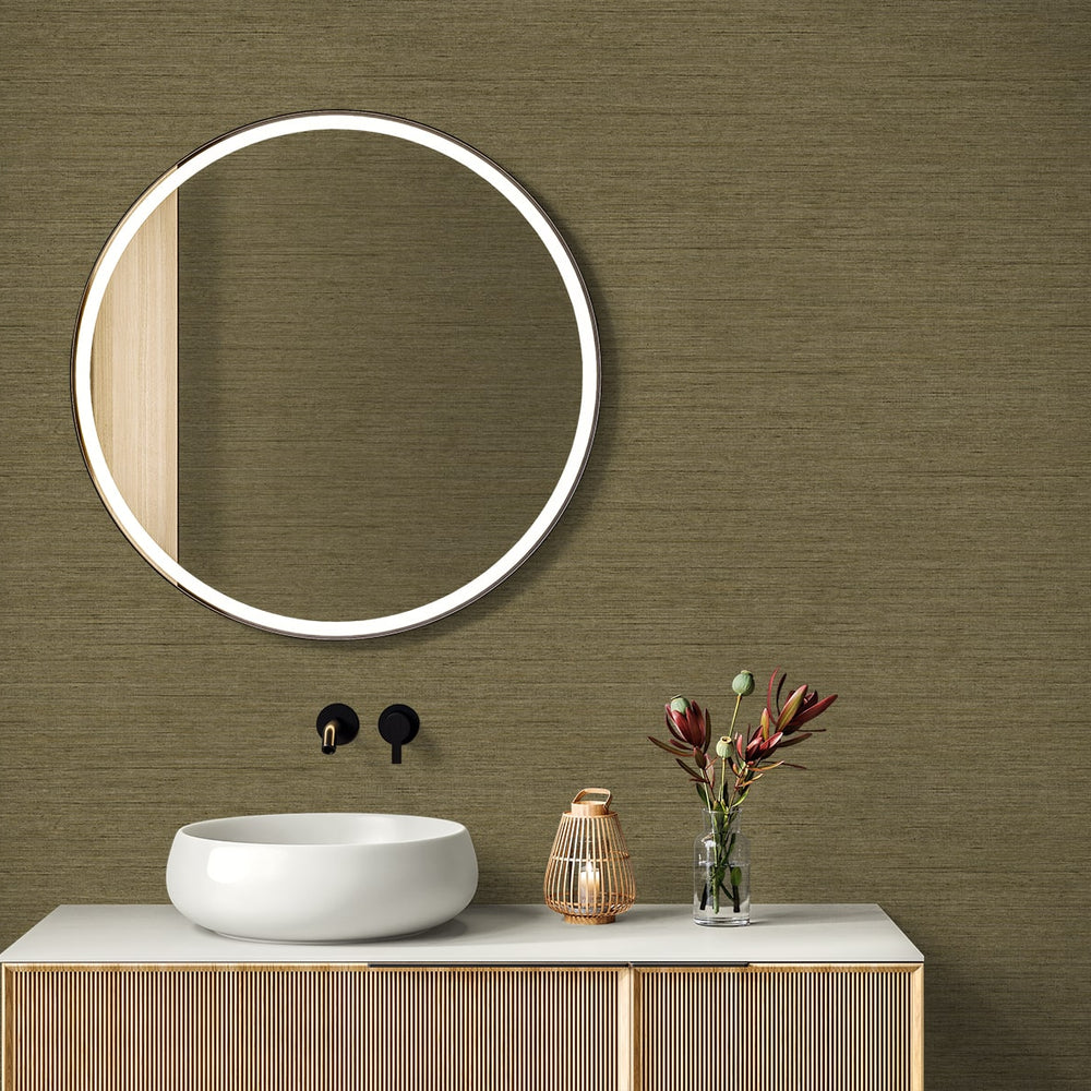 
                  
                    RA40902 faux weave textured vinyl wallpaper master bath from the Raffia collection by Seabrook Designs
                  
                