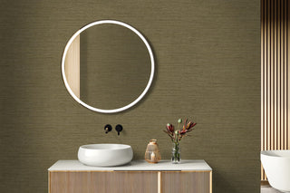 RA40902 faux weave textured vinyl wallpaper master bath from the Raffia collection by Seabrook Designs