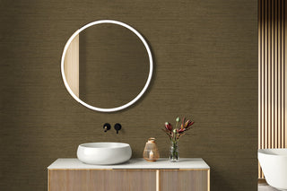 RA40906 faux weave textured vinyl wallpaper circle mirror from the Raffia collection by Seabrook Designs