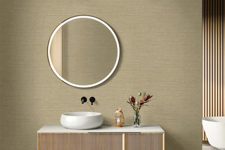 RA40910 faux weave textured vinyl wallpaper japandi bathroom from the Raffia collection by Seabrook Designs