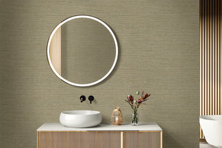 RA40911 faux weave textured vinyl wallpaper bathroom vanity from the Raffia collection by Seabrook Designs