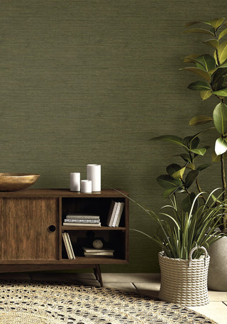 RA40913 faux weave textured vinyl wallpaper plants from the Raffia collection by Seabrook Designs