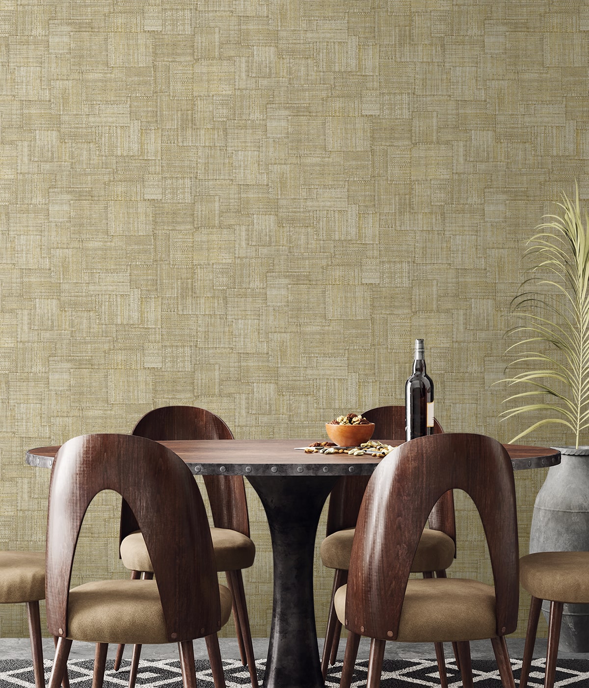 RA41704 textured vinyl wallpaper dining room from the Raffia collection by Seabrook Designs