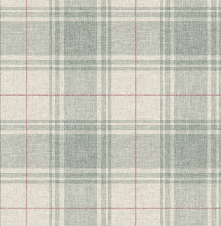 Faux Linen Plaid Unpasted Wallpaper in shade Green Mist at Say Decor