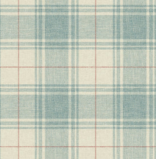 Faux Linen Plaid Unpasted Wallpaper in shade Blue Lake at Say Decor