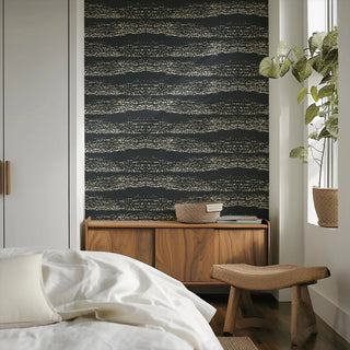 Mitchell Black Revel Reflections Abstract Wallpaper bedroom in shade Gold Night at Say Decor