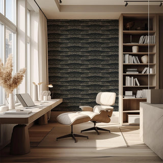 Mitchell Black Revel Reflections Abstract Wallpaper office in shade Gold Night at Say Decor