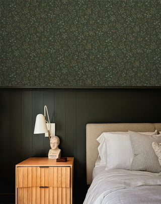 Perola Green Meadow Floral Bunches Premium Matte Non-Woven Peel and Stick Wallpaper Bedroom at Say Decor