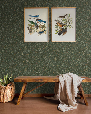 Perola Green Meadow Floral Bunches Premium Matte Non-Woven Peel and Stick Wallpaper Entryway at Say Decor