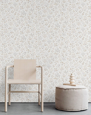 Perola White Meadow Floral Bunches Premium Matte Non-Woven Peel and Stick Wallpaper Entryway at Say Decor