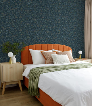 Perola Blue Meadow Floral Bunches Premium Matte Non-Woven Peel and Stick Wallpaper bedroom at Say Decor