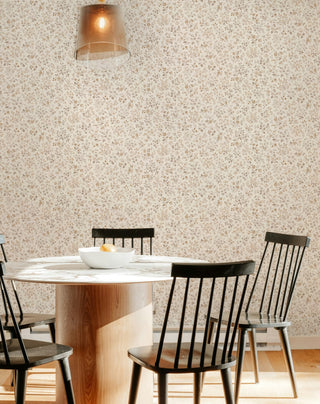 Perola Cream Meadow Floral Bunches Premium Matte Non-Woven Peel and Stick Wallpaper Dining Room at Say Decor