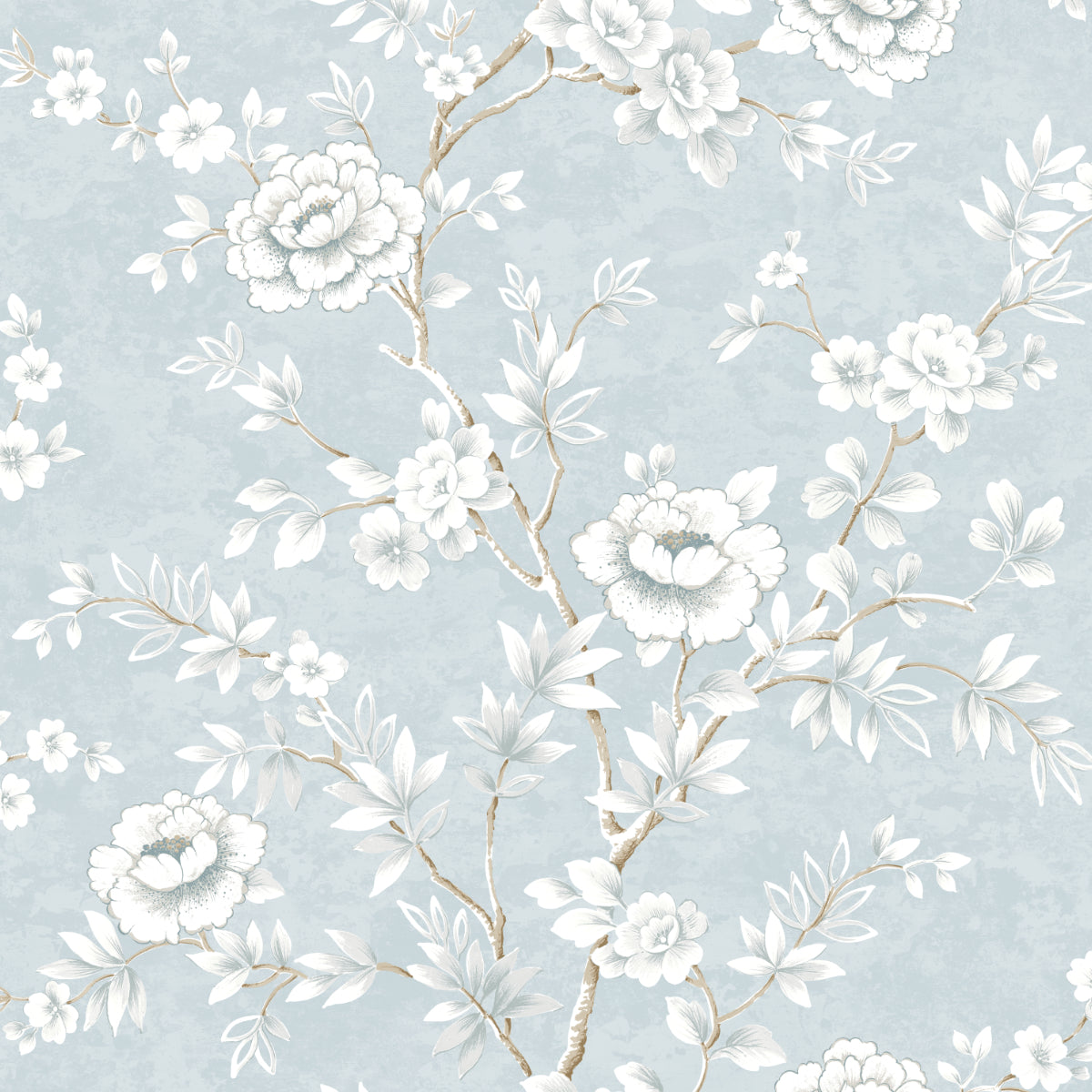 Veitel Light Blue Floral Blossom Trail Premium Matte Non-Woven Peel and Stick Wallpaper at Say Decor