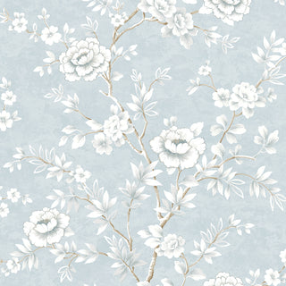 Veitel Light Blue Floral Blossom Trail Premium Matte Non-Woven Peel and Stick Wallpaper at Say Decor
