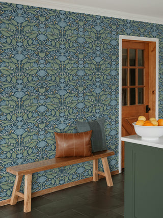 Freja Folk Flowers Premium Matte Non-Woven Peel and Stick Wallpaper kitchen at Say Decor