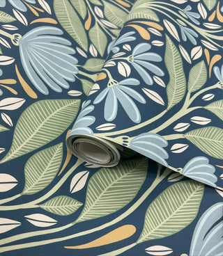 Freja Folk Flowers Premium Matte Non-Woven Peel and Stick Wallpaper Roll at Say Decor