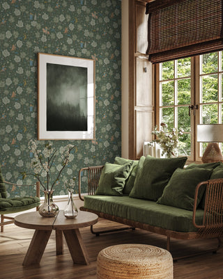 Telma Green Palace Forest Premium Matte Non-Woven Peel and Stick Wallpaper Living Room at Say Decor