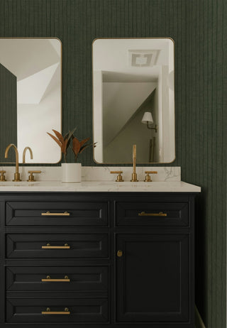 Adrian Linen Stripe Premium Matte Non-Woven Peel and Stick Wallpaper Bathroom at Say Decor