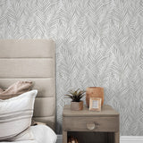 SG12308 palm leaf peel and stick wallpaper bedroom from Stacy Garcia Home