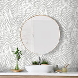 SG12308 palm leaf peel and stick wallpaper bathroom from Stacy Garcia Home