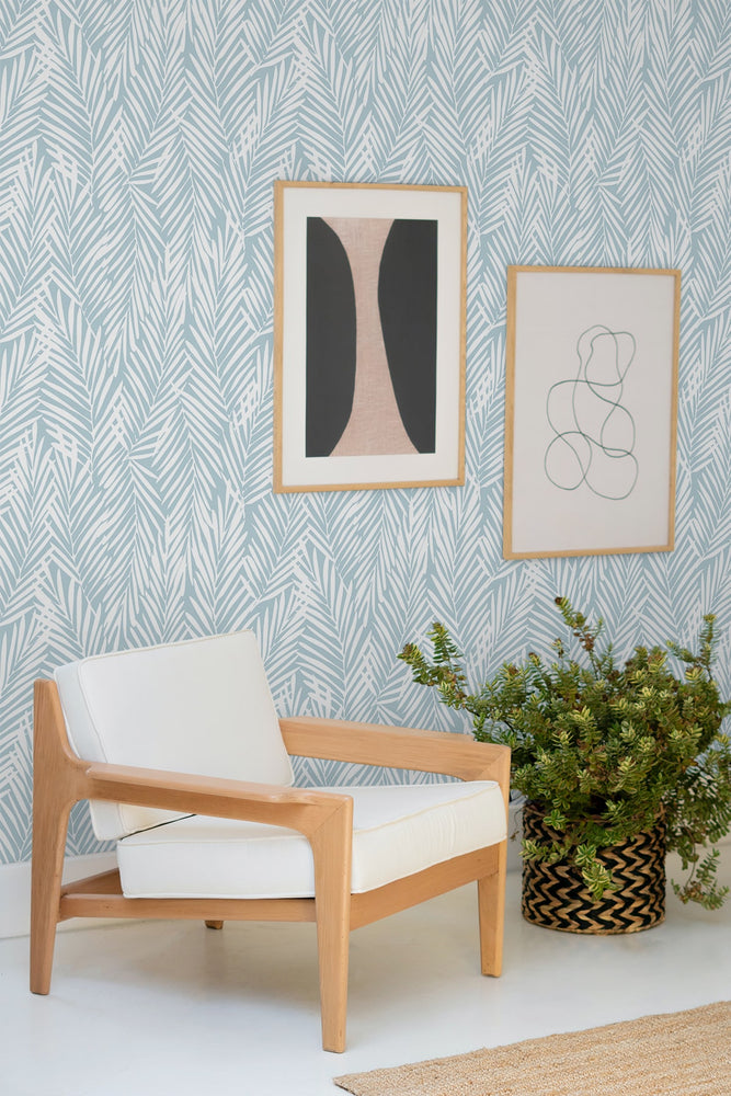 SG12312 palm leaf peel and stick wallpaper entryway from Stacy Garcia Home
