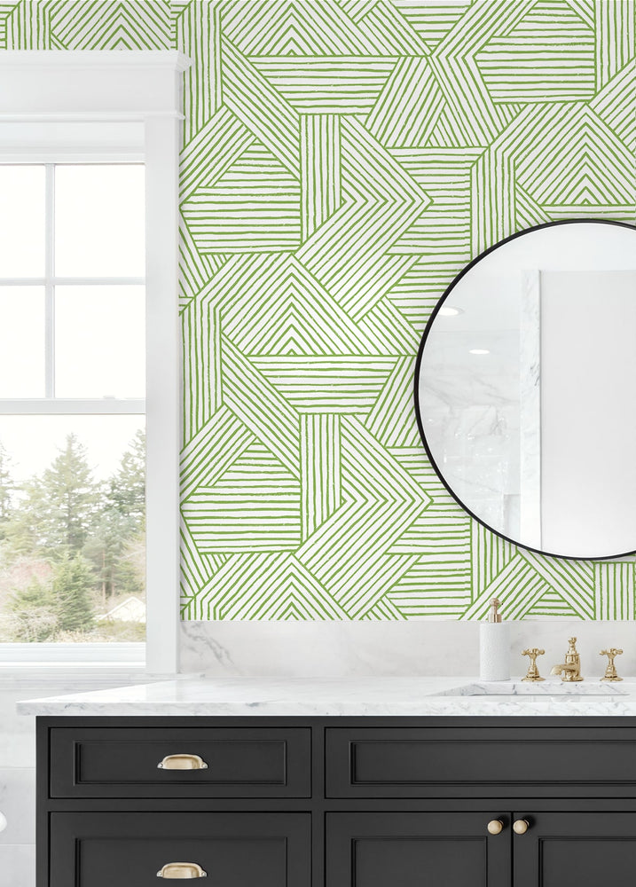 SG12404 geometric peel and stick wallpaper bathroom from Stacy Garcia Home