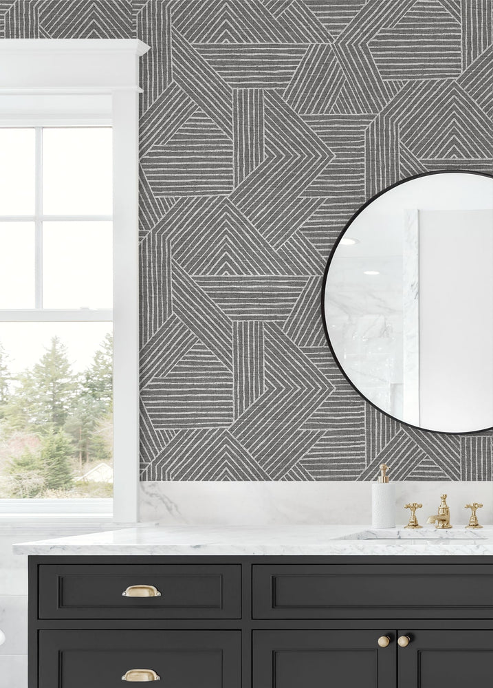 SG12406 geometric peel and stick wallpaper bathroom from Stacy Garcia Home