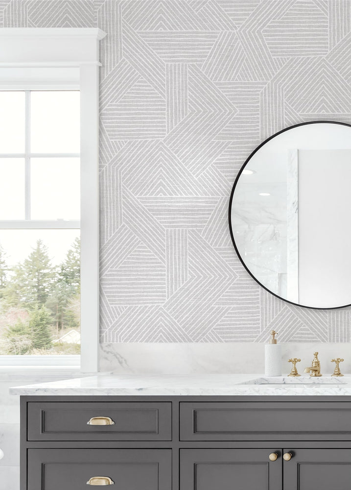 SG12408 geometric peel and stick wallpaper bathroom from Stacy Garcia Home