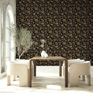 SG13001 jacobean floral peel and stick wallpaper dining room from The Sojourn Collection by Stacy Garcia