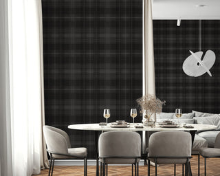 SG13100 plaid peel and stick wallpaper dining room from The Sojourn Collection by Stacy Garcia