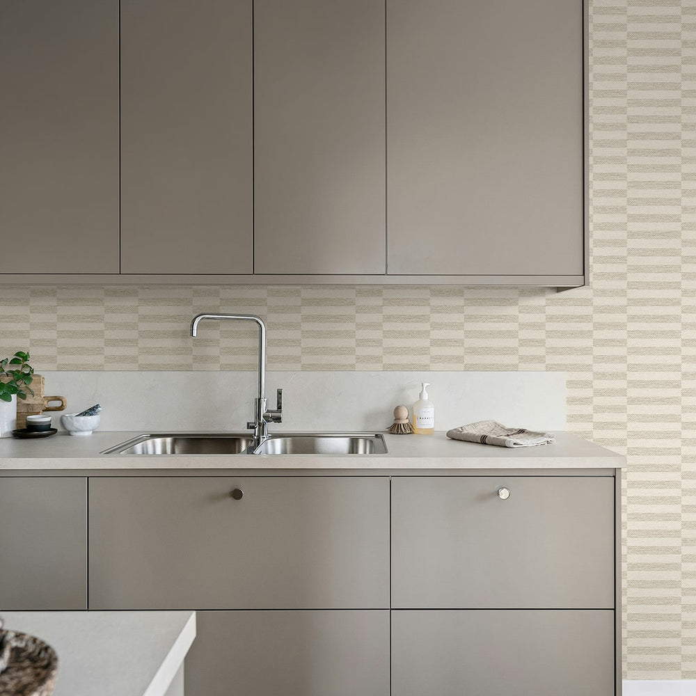 
                  
                    SG13207 faux woven stripe neutral peel and stick wallpaper kitchen from The Sojourn Collection by Stacy Garcia
                  
                
