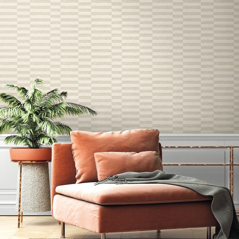 
                  
                    SG13207 faux woven stripe neutral peel and stick wallpaper sitting room from The Sojourn Collection by Stacy Garcia
                  
                
