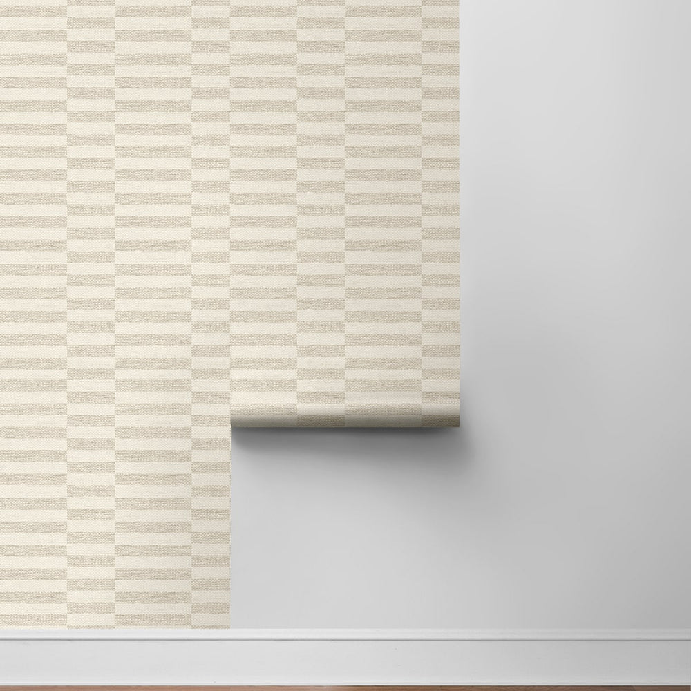 
                  
                    SG13207 faux woven stripe neutral peel and stick wallpaper roll from The Sojourn Collection by Stacy Garcia
                  
                